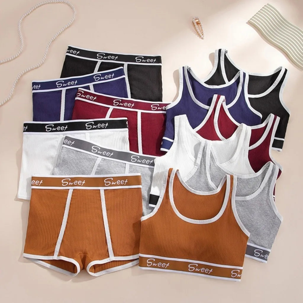 Women's Cotton Panties Bra Women's Comfortable Underwear Set Breathable Mid-Waist Safety Panties Gathered Yoga Shorts Set