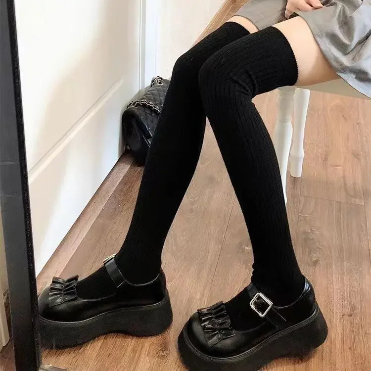 NEW 1/2pairs Women's Casual Knitted Long Socks Autumn Winter Solid Stockings Boot Calf Socks Over Knee Leggings Harajuku Lolita Sox