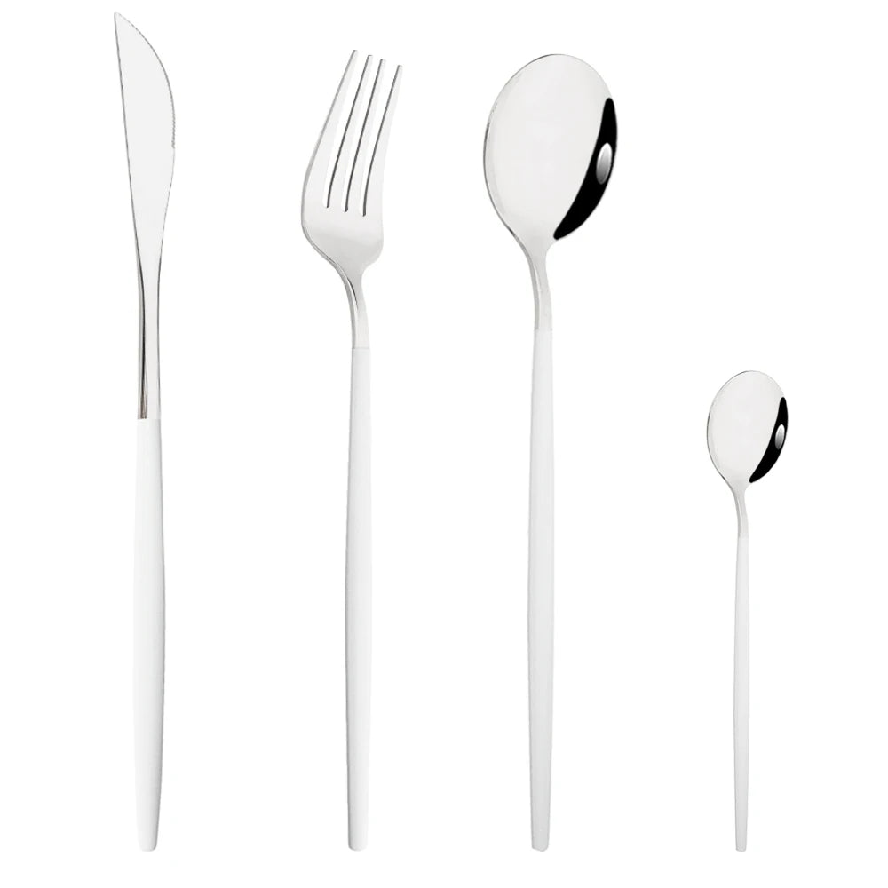 Drmfiy Pink Silver Stainless Steel Dinnerware Set Fork Knife Soup Ice Spoon Cutlery Set Western Flatware Kitchen Silverware Set