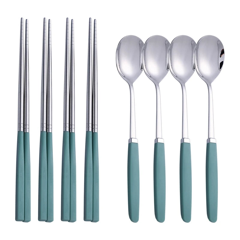 Korean Tableware Set 304 Stainless Steel Cutlery Set High Quality Dinner Set Spoon Chopsticks Set Dinnerware 8Pcs Cutlery Sets