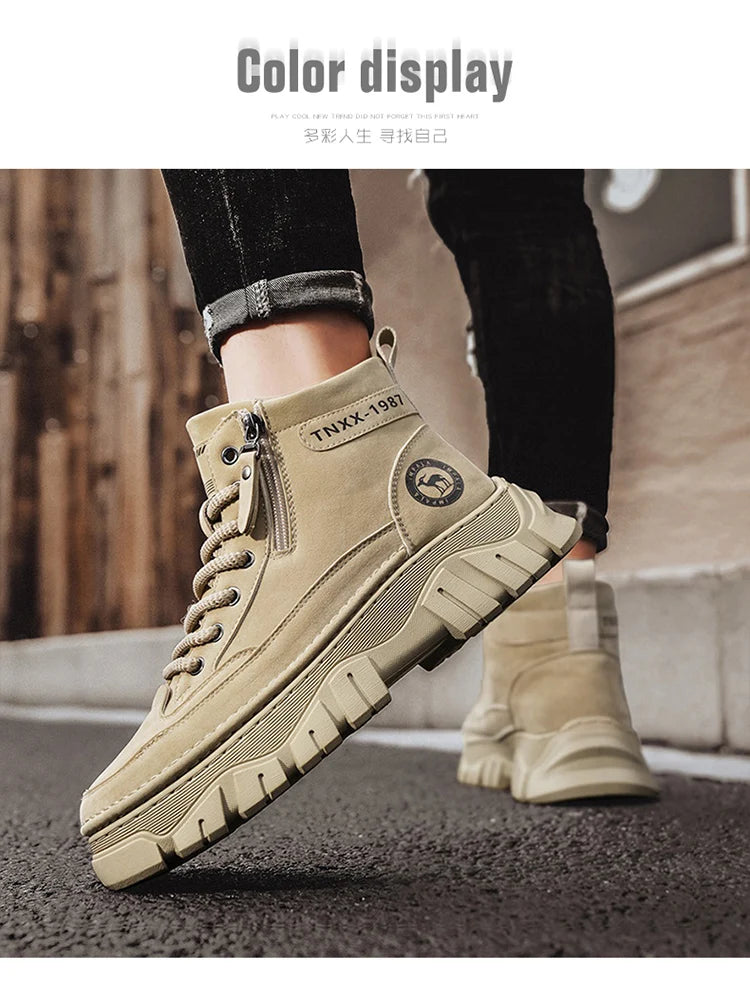 High-top boots, British workwear motorcycle shoes, versatile casual shoes, trendy outdoor shoes