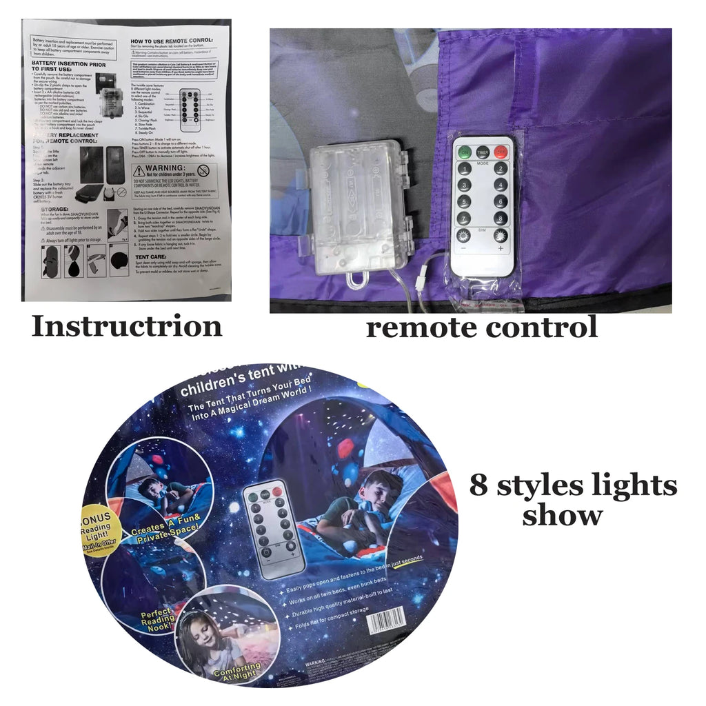 Dream Tent with light show for Kids Bed with Storage Pocket Foldable Kids Tent on Bed Mosquito Net Tent