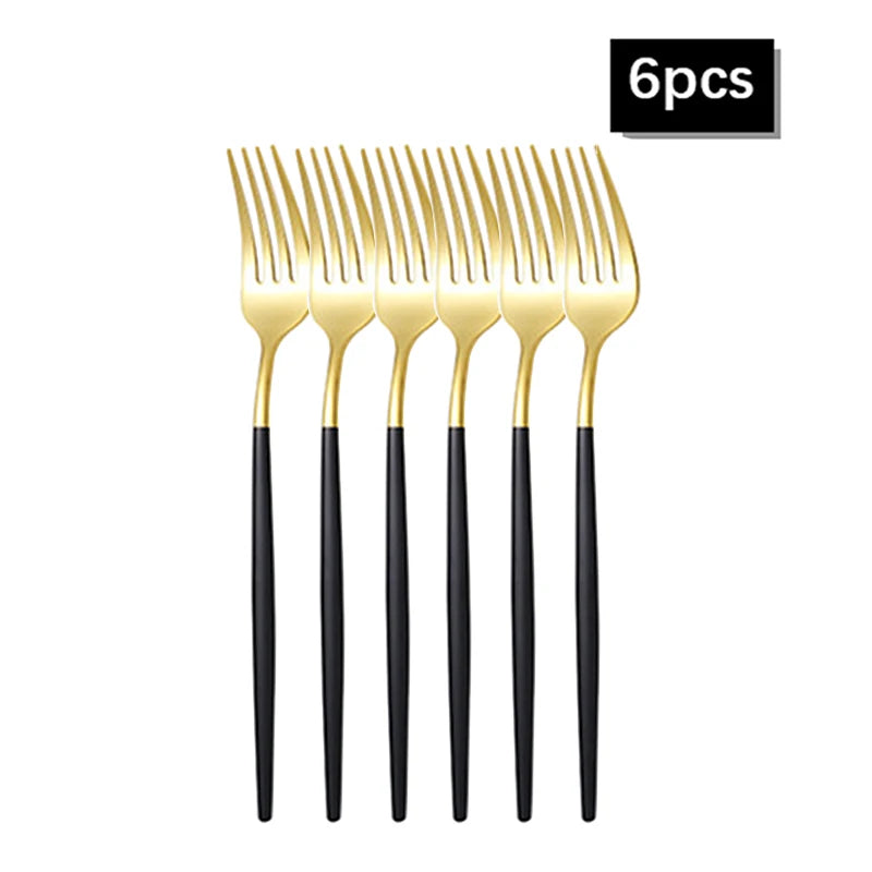 6pcs/30pcs Stainless steel knife and fork Portuguese tableware set Gold creative Western steak knife and fork spoon