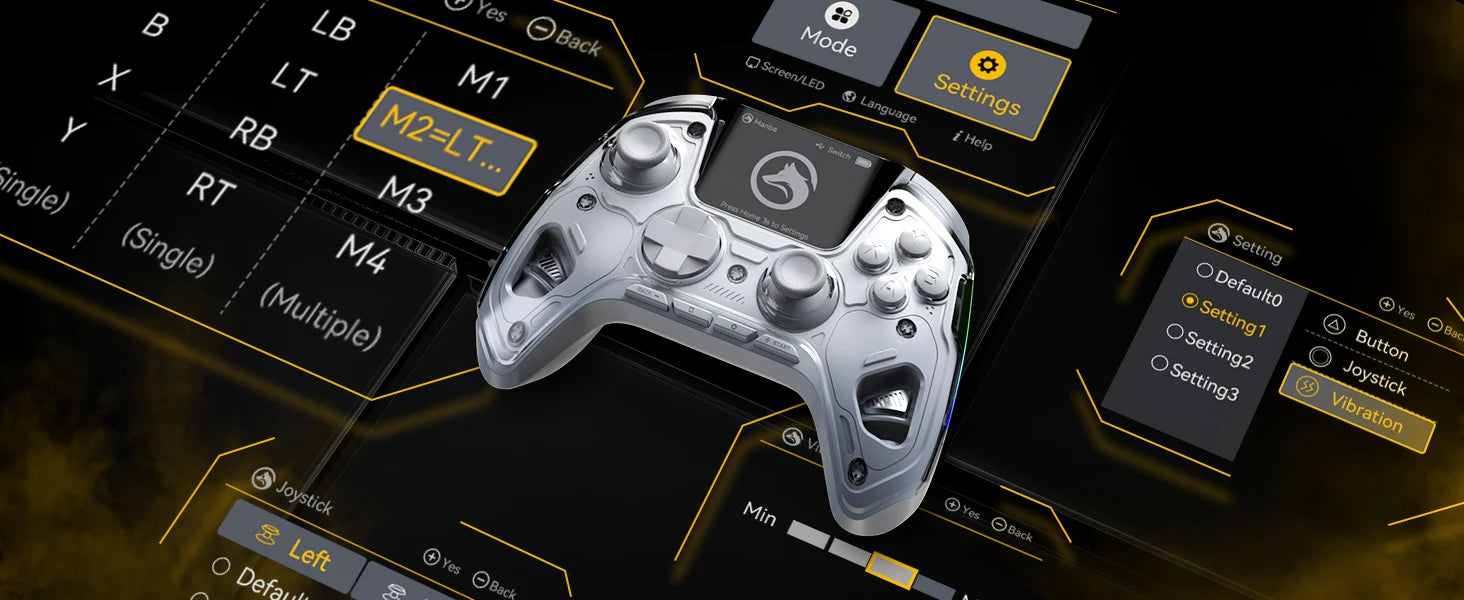 Screen Interactive Wireless Gaming Controller for iOS/Android/Switch/PC  Hall Effect Stick RGB Light 1800mAh with Charging Dock