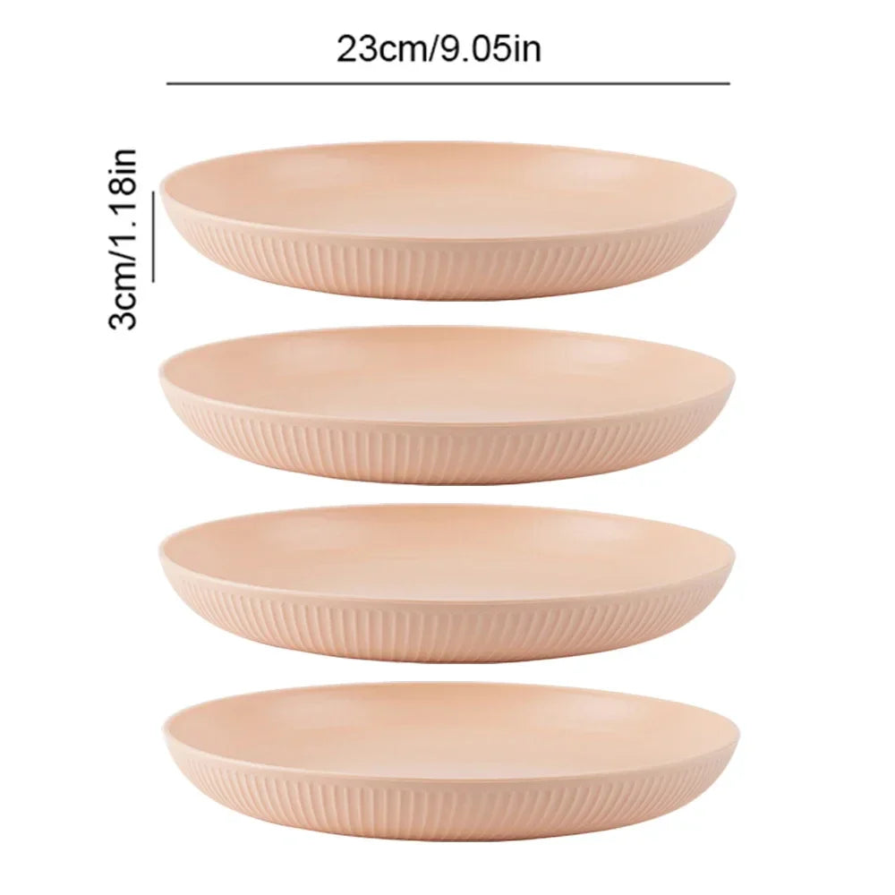 23cm Round Salad Dessert Dinner Plate Stackable Unbreakable Reusable 4Pcs Wheat Straw Dish Microwave Safe Fruit Plate for Dining
