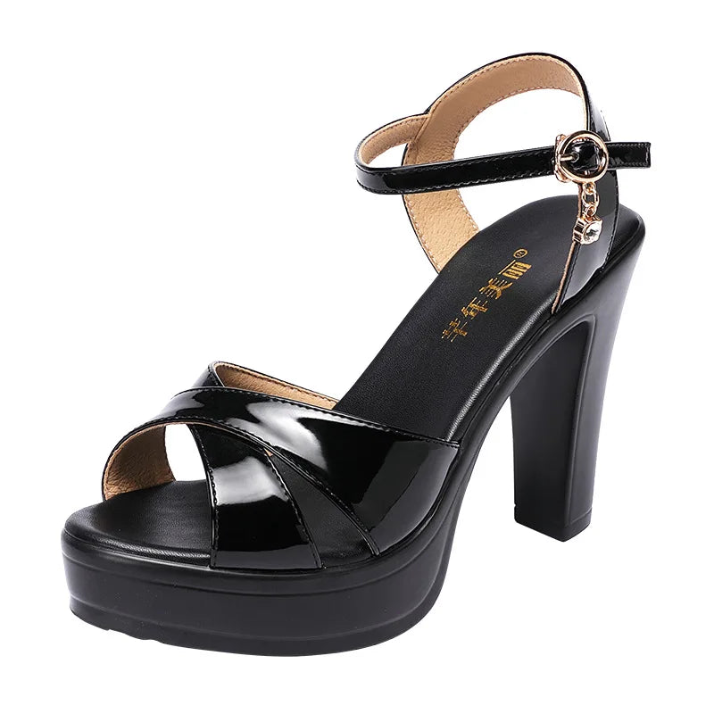 High quality sandals for women 10cm high heel new 2024 summer size 32 33 42 43 platform open toe elegant fashion shoe black red