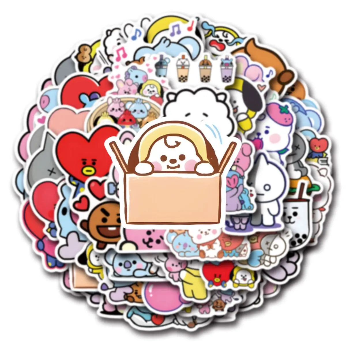 BT21 Chimmy Cooky koya RJ Shooky Mang Sticker High Color Value Cartoon Printing Creative Hand Ledger Decoration 55pcs Sticker