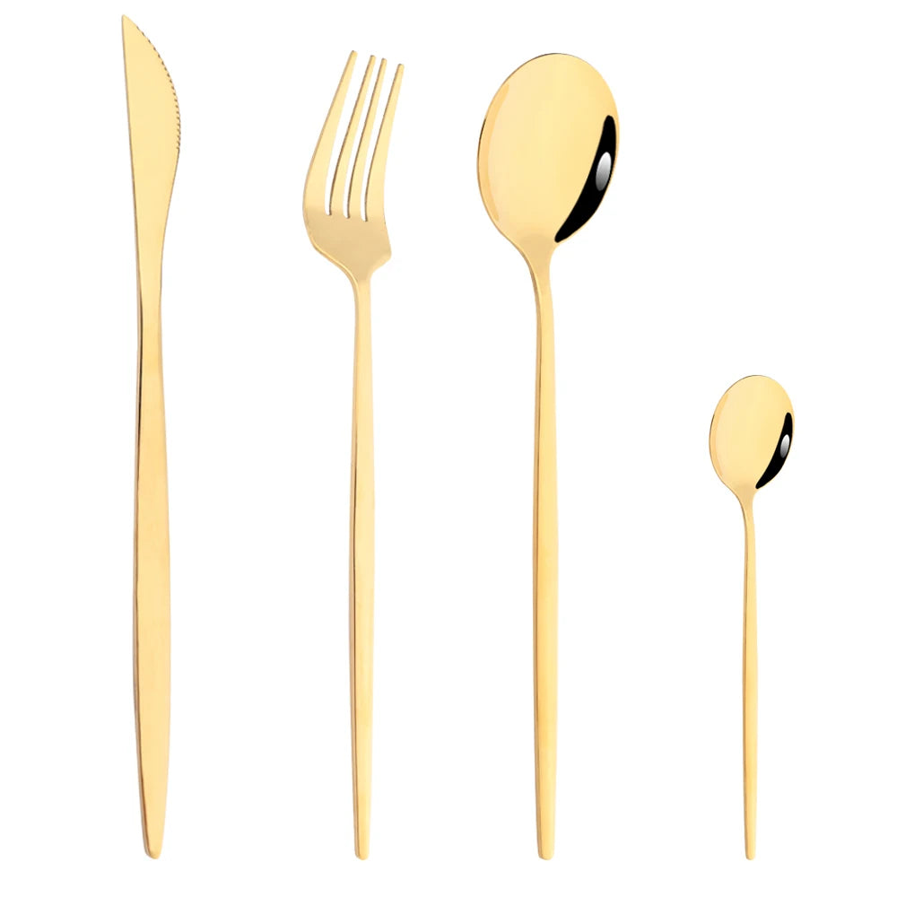 Drmfiy Pink Silver Stainless Steel Dinnerware Set Fork Knife Soup Ice Spoon Cutlery Set Western Flatware Kitchen Silverware Set