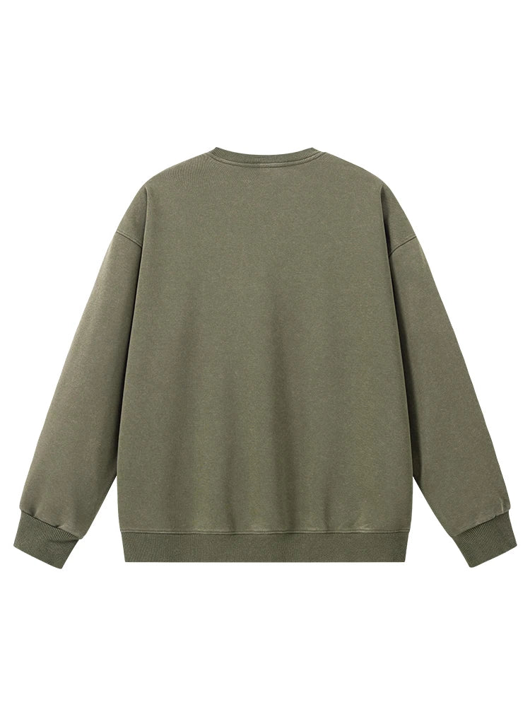 Men's Washed Faded Sweatshirts 330GSM Cotton Polyester O-Neck Knit Sports Pullover Tops Street Y2K Oversized Sweatshirts Unisex