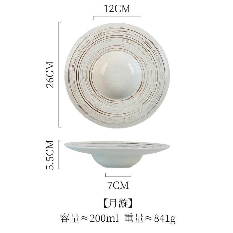 Italian Straw Hat Plate Commercial Italian Noodle Western Salad Plate Japanese Vintage Ceramic Plate UFO Round Deep Soup