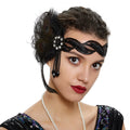 Hair Accessories For Women Girls Black Headband Rhinestone Sequin Vintage Party Headpiece Beaded Flapper Hair Feather Headband