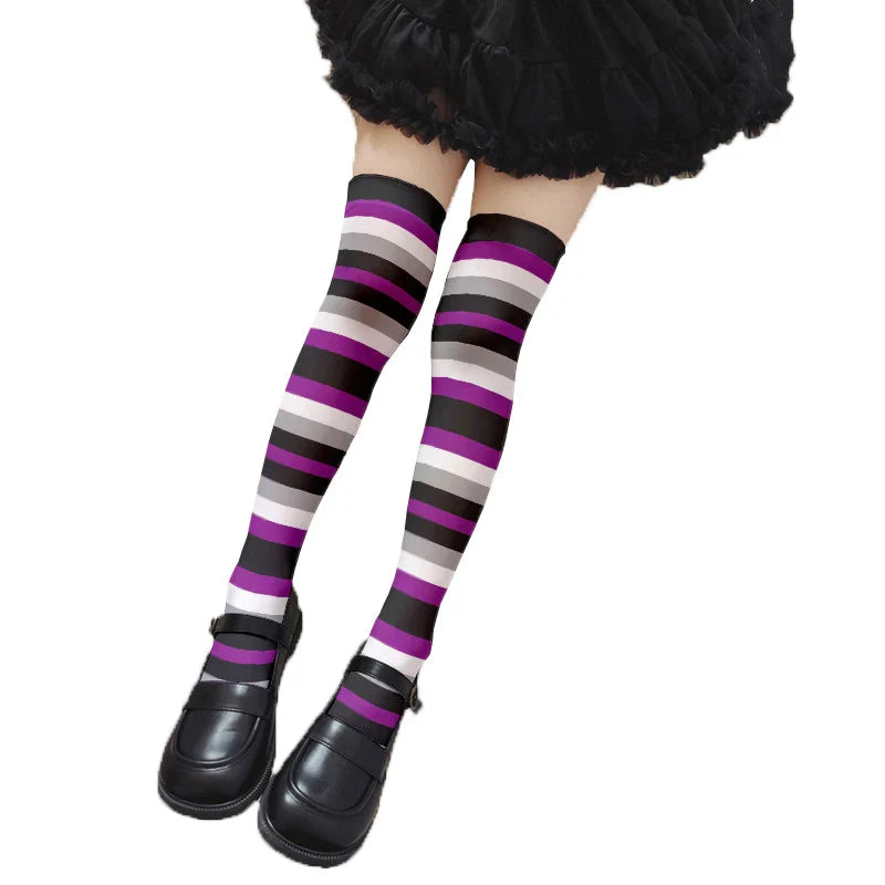 Fun rainbow striped stockings women's sexy fashion multicolor thigh high stockings Harajuku Kawaii girl romantic socks gift