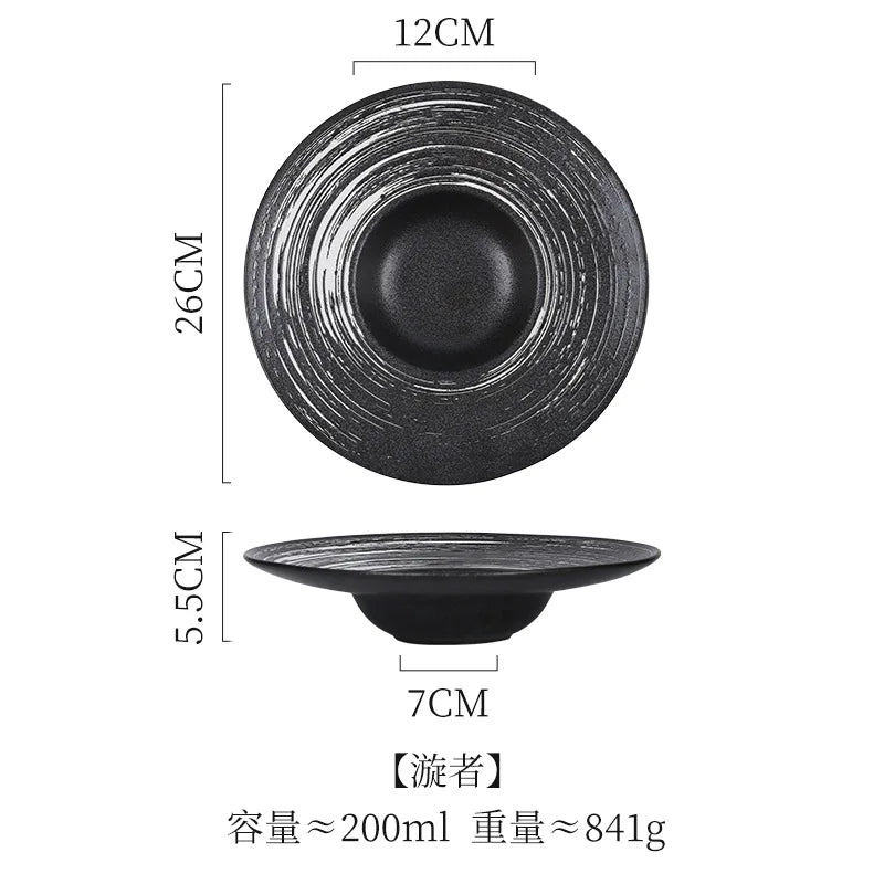 Italian Straw Hat Plate Commercial Italian Noodle Western Salad Plate Japanese Vintage Ceramic Plate UFO Round Deep Soup