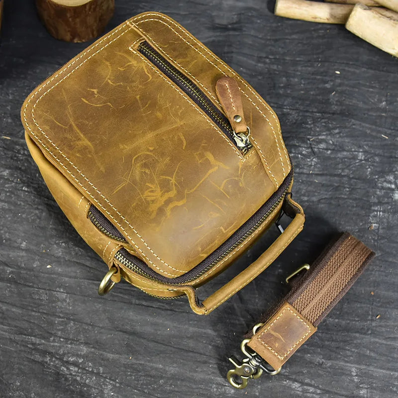 MAHEU Super Quality Men's Mini Shoulder Bag Genuine Leather Phone Pouch On Belt Small Crossbody Bag With Handle Outdoor Bag