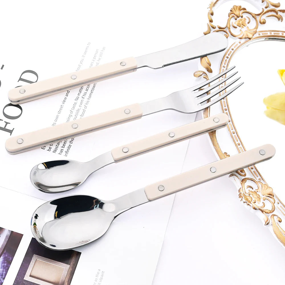 4/16Pcs Acrylic Handle Knife Fork Set Stainless Steels Dinner Cutlery Set Green Silver Western Dinnerware Home Kitchen Flatware