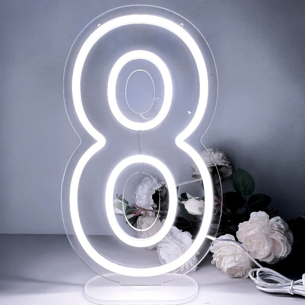 Glowing Numbers 0 to 9 LED Neon Lights 30cm  Numbers for Birthday Party Anniversary Event Home Bar Hotel Art Decoration