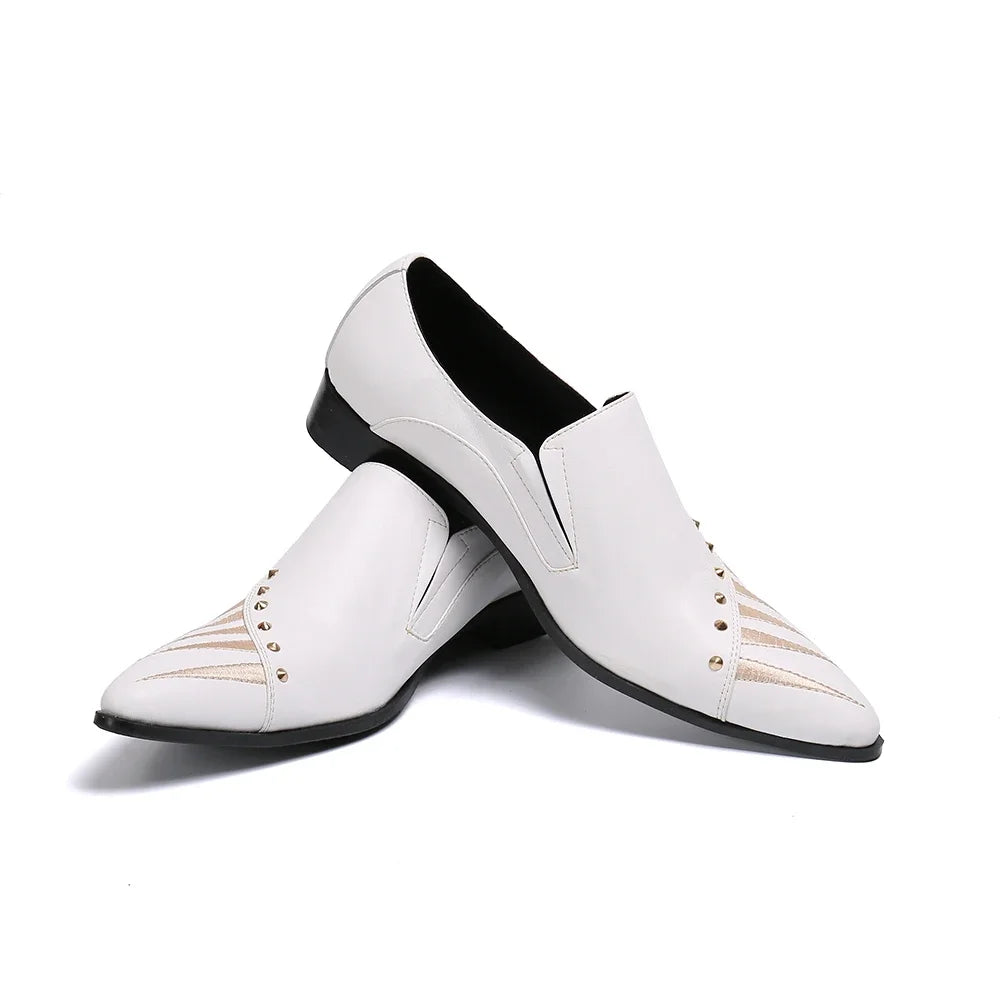 Christia Bella British White Real Leather Men Shoes Wedding Party Formal Leather Shoes Pointed Toe Business Shoes Male Footwear