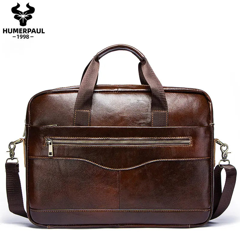 HUMERPAUL Briefcase Men Business Shoulder Messenger Bags Genuine Leather 15" Laptop Bag Men's Briefcase Office Business Handbag