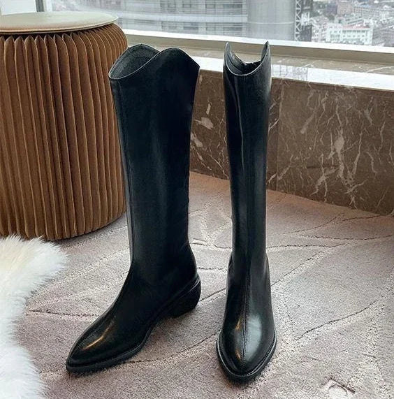 Long Boots for Women Middle Heel Spring Autumn Pointed Toe Quality Knee High Shaft Shoes Woman Work Y2k Hot Gyaru Cosplay New In
