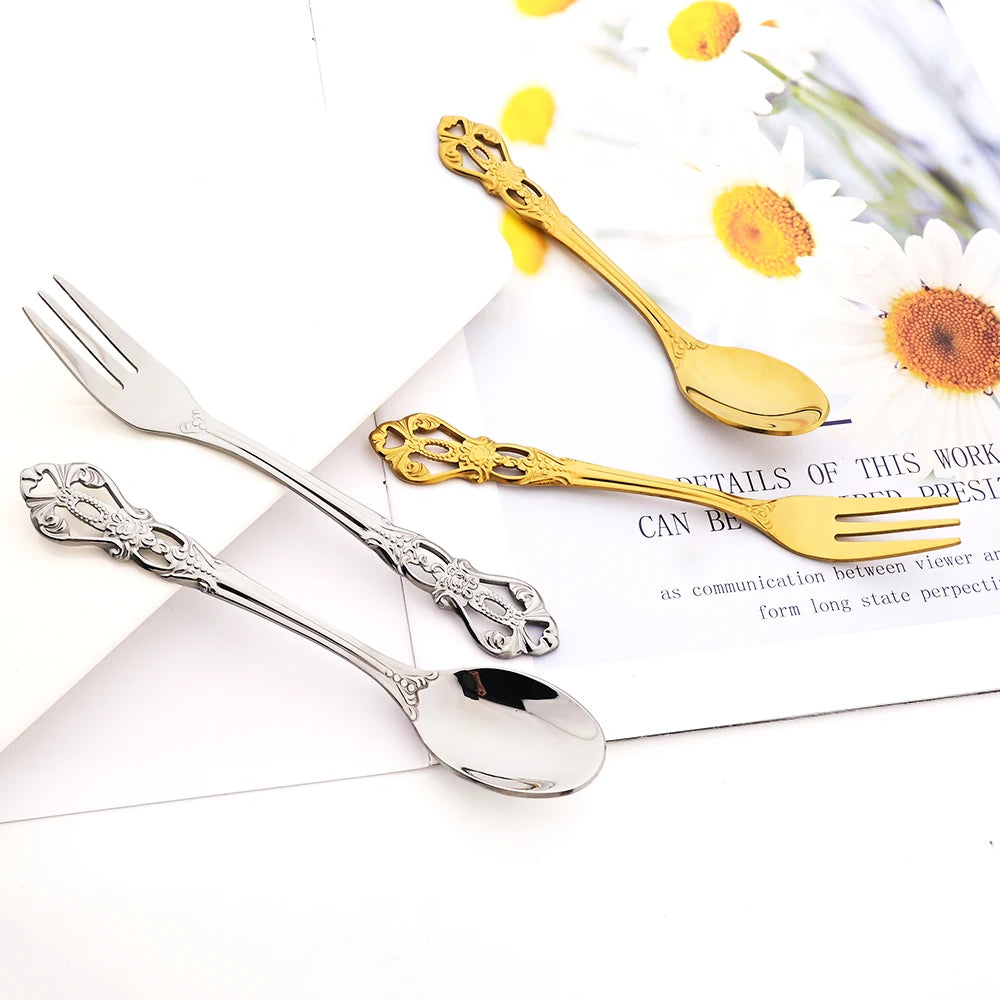 Stainless Steel Cutlery Set Knife Tea Fork Ice Cream Spoon Tableware Set Western Kitchen Flatware Rainbow Vintage Dinnerware Set