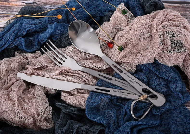 Biwei Pure Titanium Tableware Set Outdoor Soup Spoon Table Knife and Fork Spoon Table Spoon Portable Titanium Knife and Fork ...