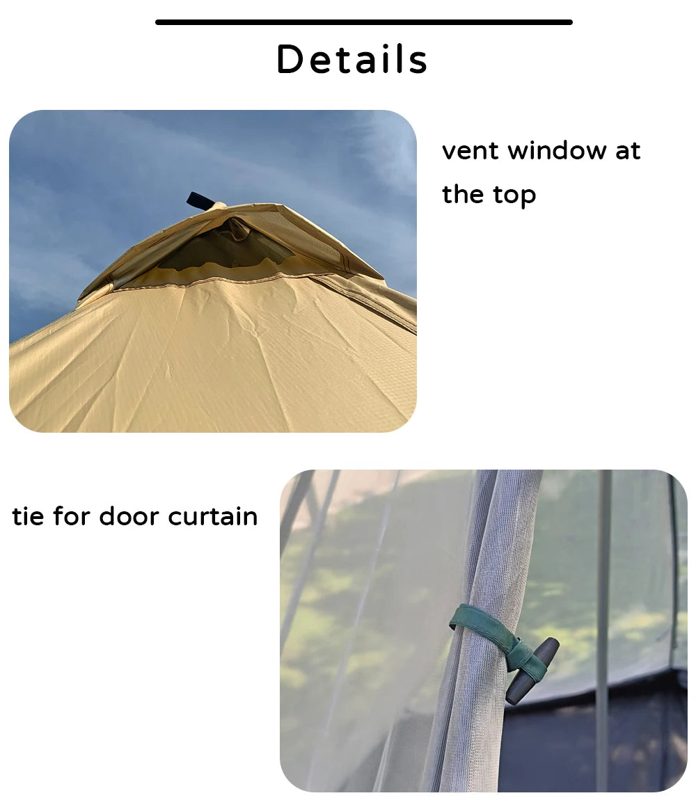 Indian Tent Outdoor Waterproof Tipi Tent 4 Person Yurt Family Mongolian Large Teepee Camping for Adults Pyramid Double Layer