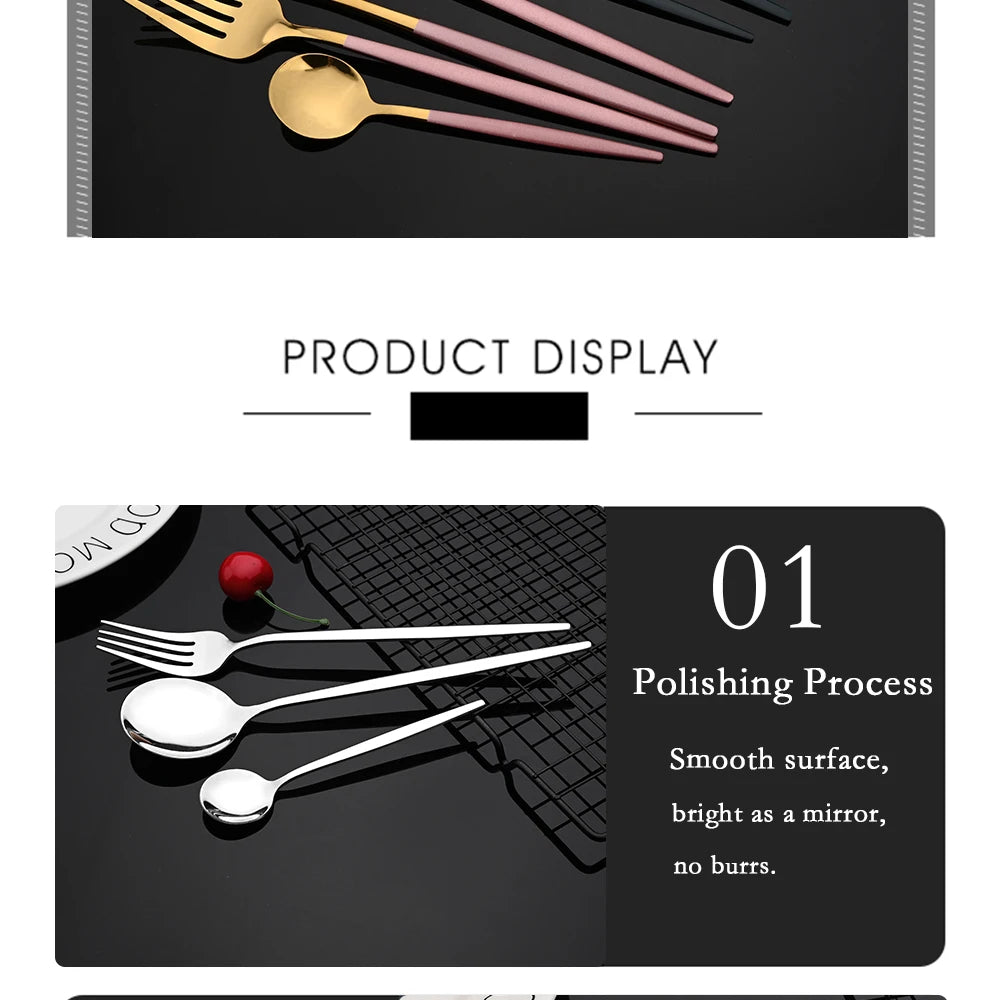 16pcs Pink Gold Dinnerware Tableware Set Mirror Stainless Steel Cutlery Kitchen Knife Fork Spoon Restaurant Wedding Flatware Set