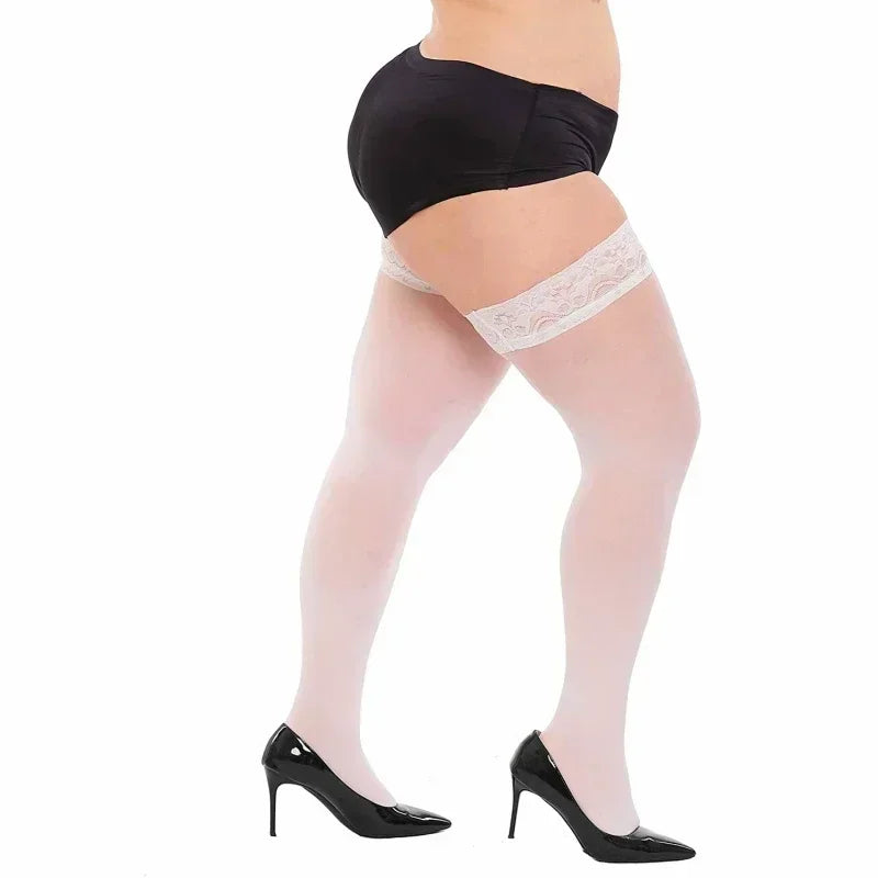 Lace Top Plus Size Knee Thigh High Socks for Women Stockings Sexy Stay Hold Up White Black Pink Red Long Stocking with Anti-slip