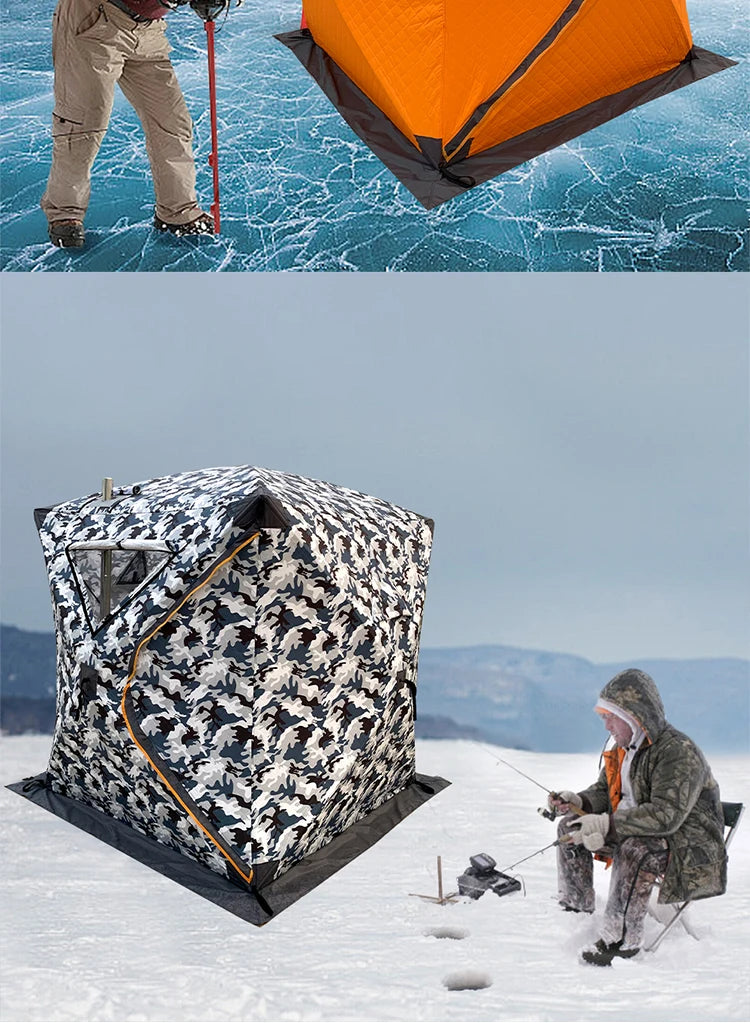 4 Person Ice Fishing Tent, Windproof Insulated Cotton Shelter with Quick Setup, Portable Thickened Warm Winter Tent for Outdoor