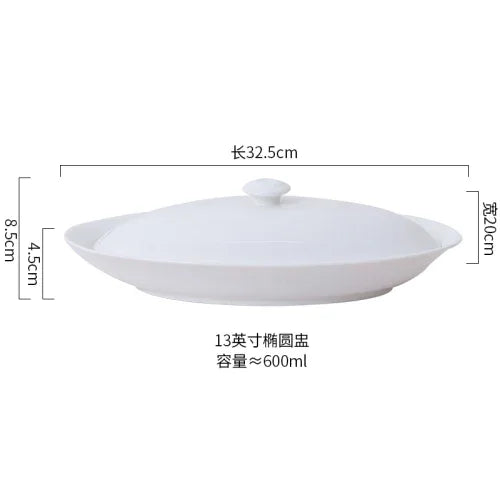 Steamed Fish Plate Oval Plate Abalone Juice Dish Sea Cucumber Plate Ceramic Dinnerware with Lid Hotel Restaurant dishes