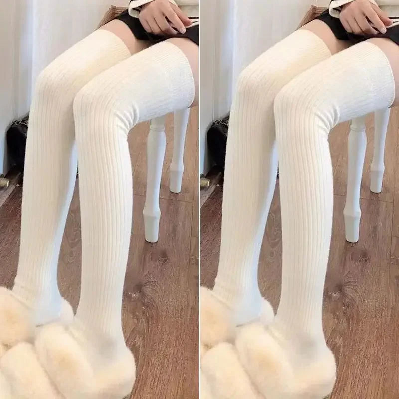 NEW 1/2pairs Women's Casual Knitted Long Socks Autumn Winter Solid Stockings Boot Calf Socks Over Knee Leggings Harajuku Lolita Sox