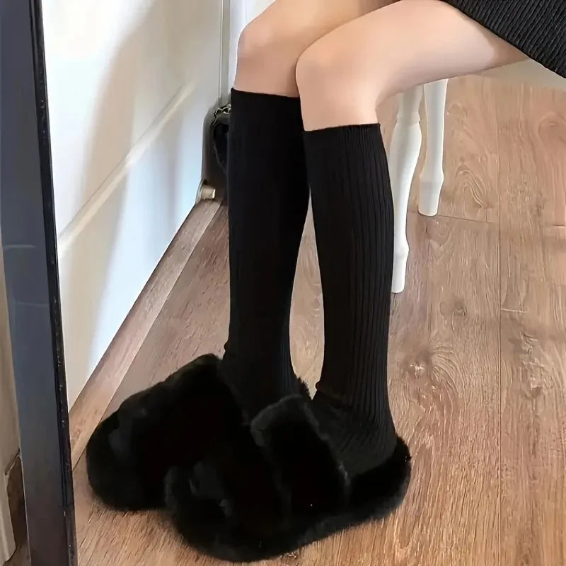 1/3 Pairs Women Solid Color Striped Long Socks Breathable Comfortable in Spring Summer Fashionable Simple Style Casual Socks
