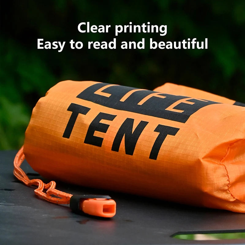 〔E〕Outdoor Insulated Emergency Tent Waterproof Emergency Life Saving Insulated Tent Includes Life Whistle Ripstop TentPouch