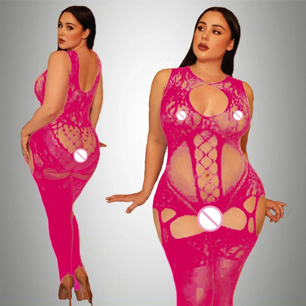 2024 Plus Size Bodystocking Hot Bodysuits For Women Sexy Fishnet Lingerie Babydoll Dress Porno Underwear Mesh Stockings For Sex