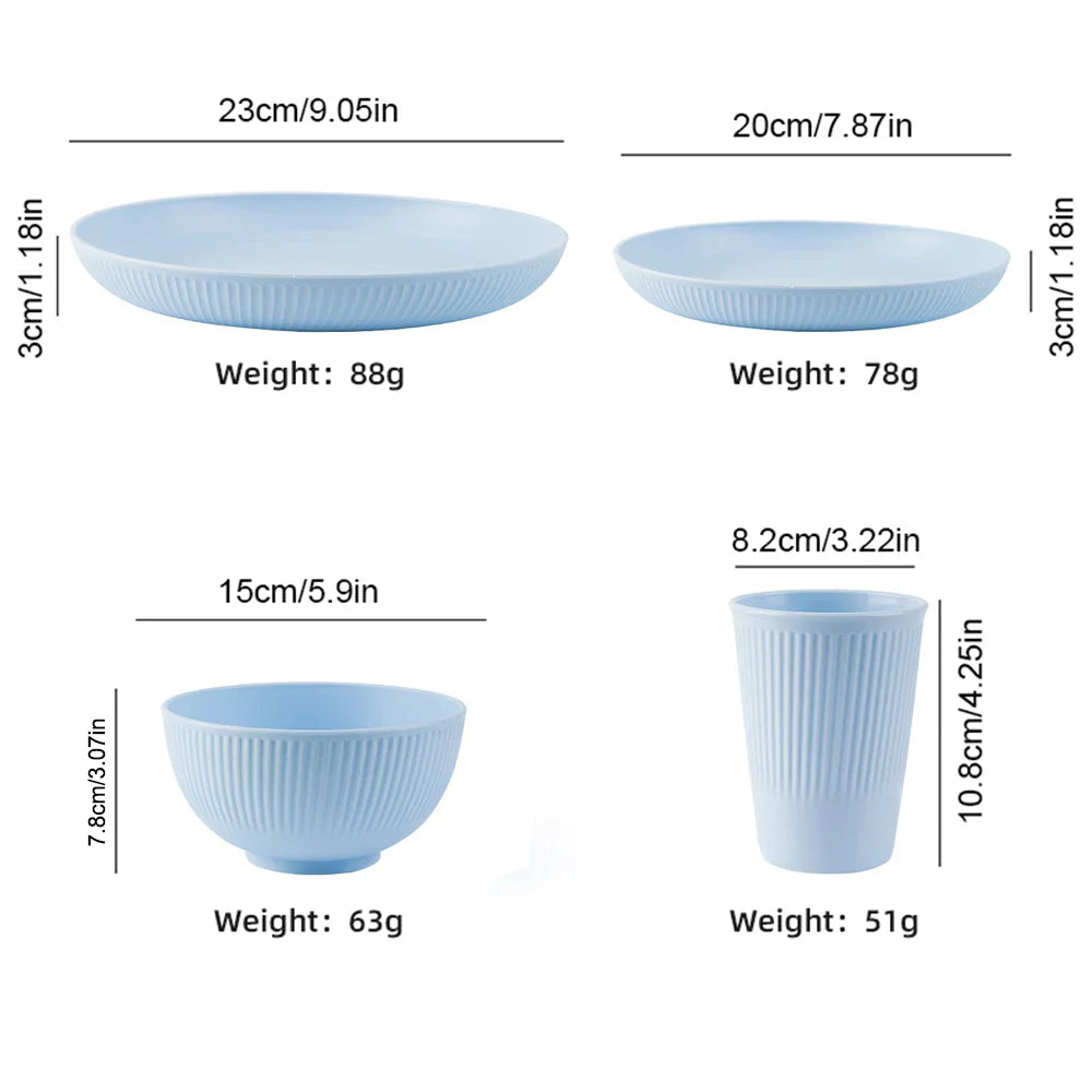 23cm Round Salad Dessert Dinner Plate Stackable Unbreakable Reusable 4Pcs Wheat Straw Dish Microwave Safe Fruit Plate for Dining
