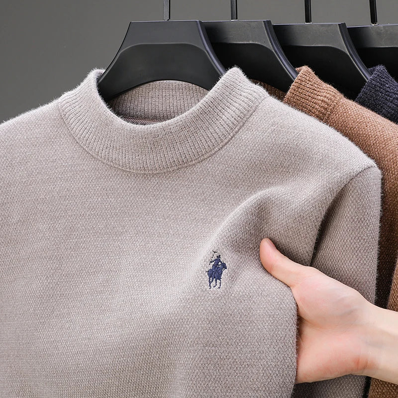 Designer Luxury Brand Men's Knit Pullover Pony Embroidered Sweater Winter British Business Fashion Trend Plush Thicken Menswear