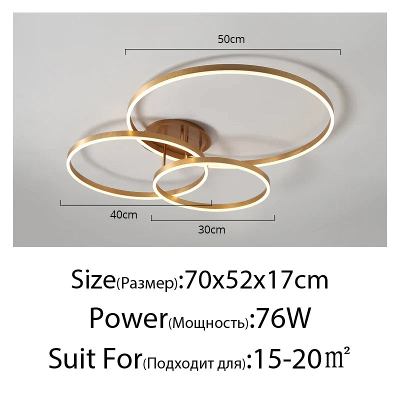 Household Gold Led Chandeliers 3 Circle Bedroom Metal Living Dining Room Lighting Chandelier Brown Glossy Lamp Home Indoor Lamps