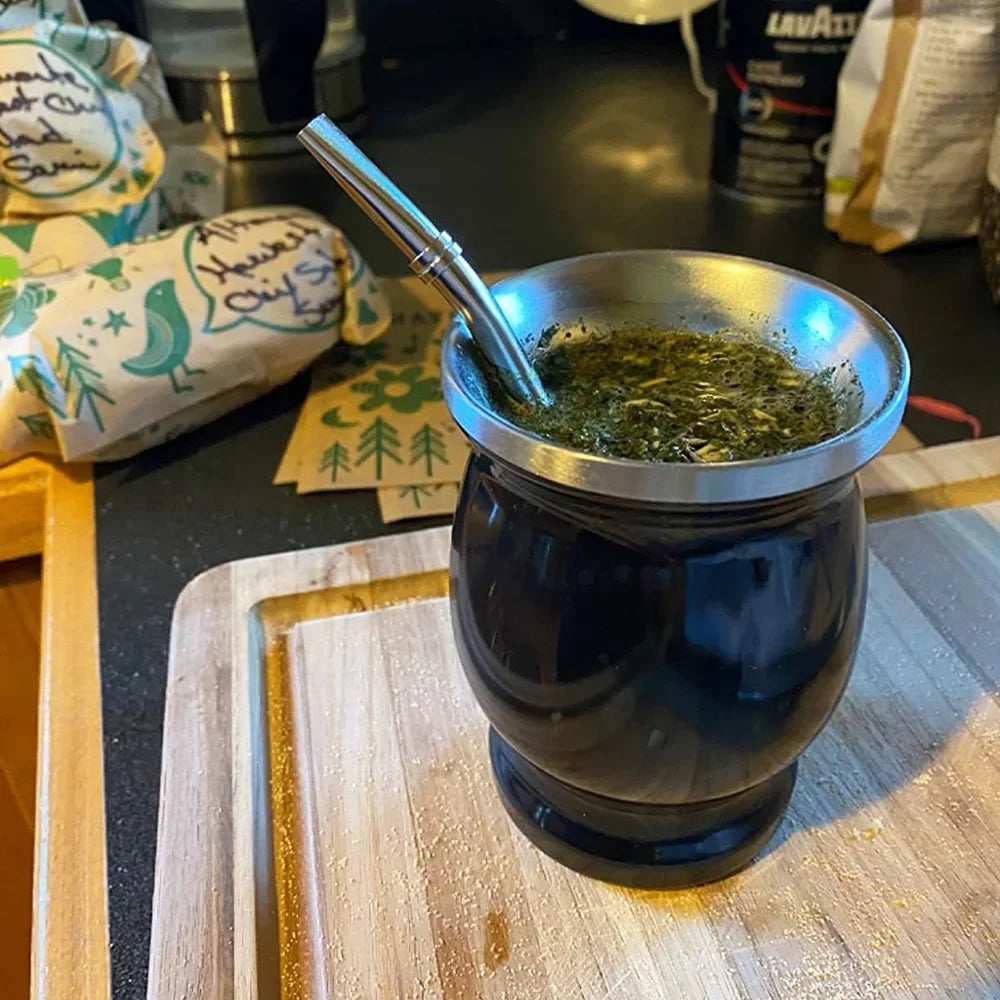 UPORS Yerba Mate Cup 304 Stainless Steel Double Wall 8oz Argentine Yerba Mate Gourd With Bombillas and Cleaning Brush