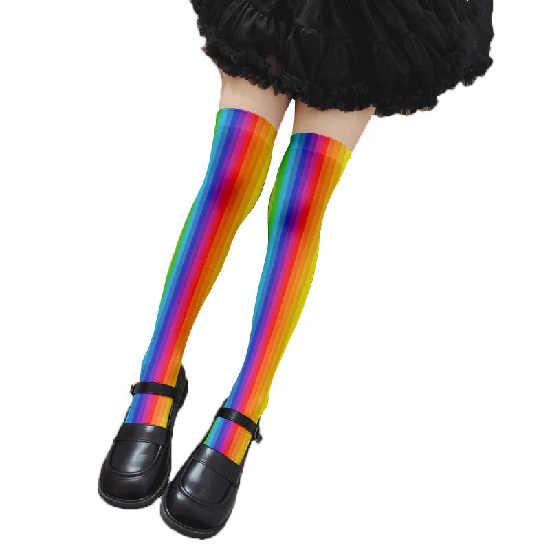 Fun rainbow striped stockings women's sexy fashion multicolor thigh high stockings Harajuku Kawaii girl romantic socks gift