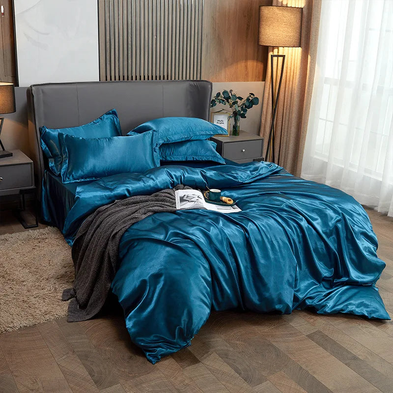 Duvet Cover Set Bed 120/150/180/200 Tencel Silk Bedding Set Black Green White Summer Sheet Luxury Stretch Fitted Sheet 180x200