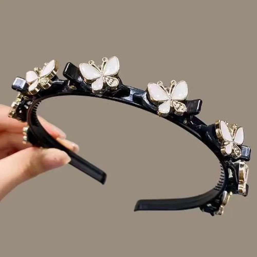 Hair Accessories Elegant Hair Bands with Clips Sweet Shiny Women Butterfly Hair Hoop Headwear Hair Weaving Tool Hairband Party