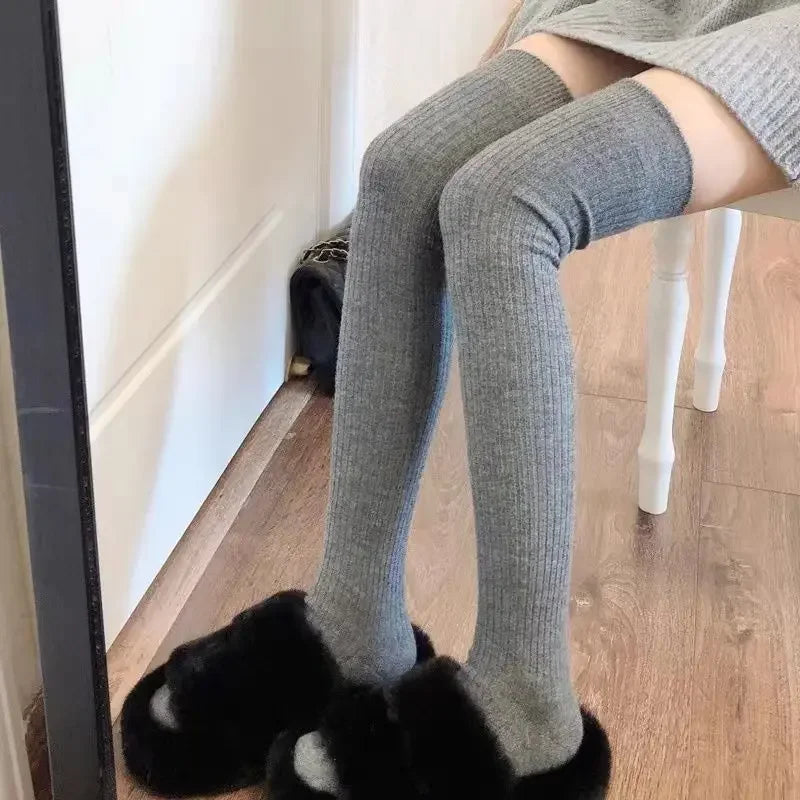 NEW 1/2pairs Women's Casual Knitted Long Socks Autumn Winter Solid Stockings Boot Calf Socks Over Knee Leggings Harajuku Lolita Sox