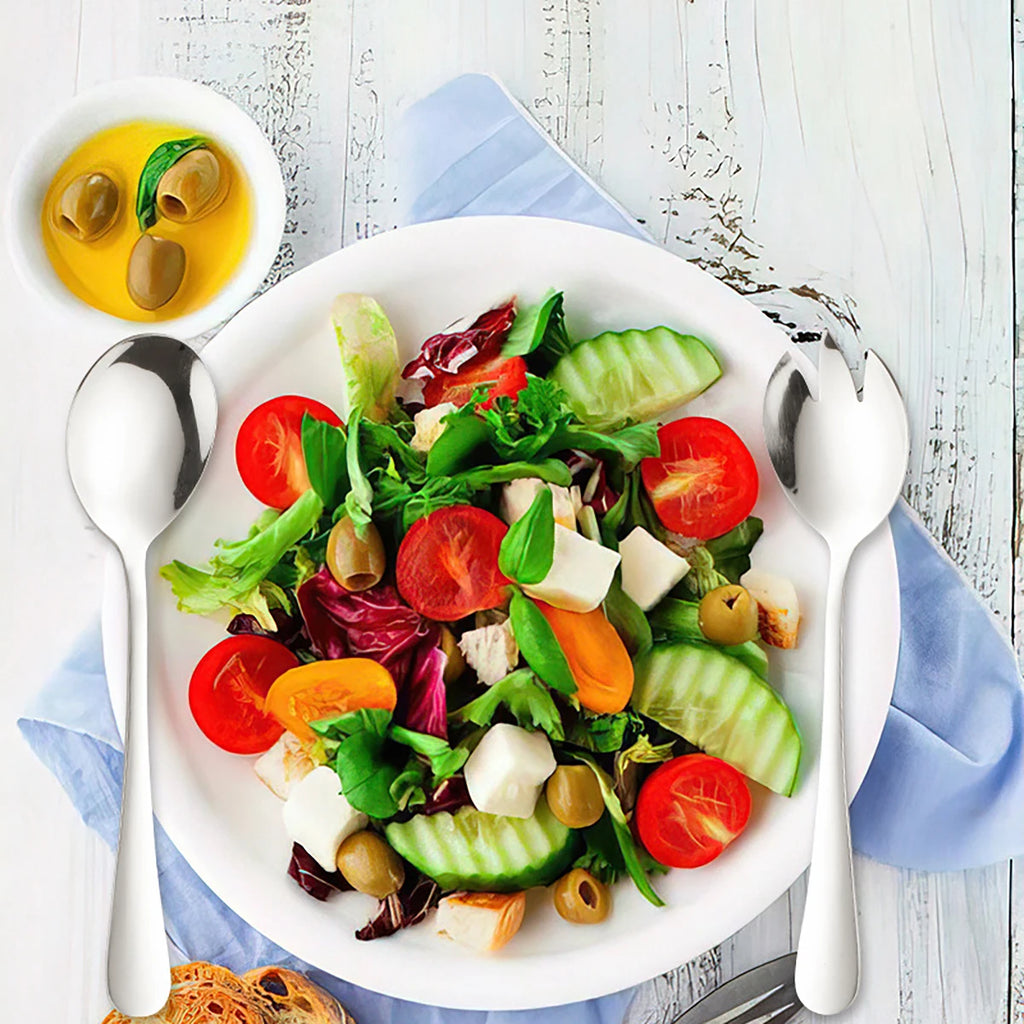 2Pcs Gold Salad Spoon Fork Stainless Steel Salad Server European Style Salad Cutlery Set Kitchen Tool Accessories
