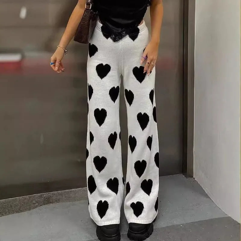 Sweatpants Women  Joggers Women Kintted Autumn Winter 2024 Hearted Pattarn Chill