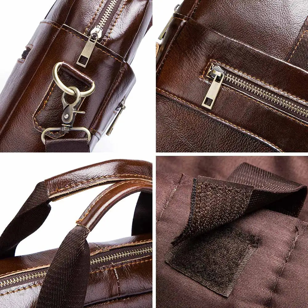 HUMERPAUL Briefcase Men Business Shoulder Messenger Bags Genuine Leather 15" Laptop Bag Men's Briefcase Office Business Handbag