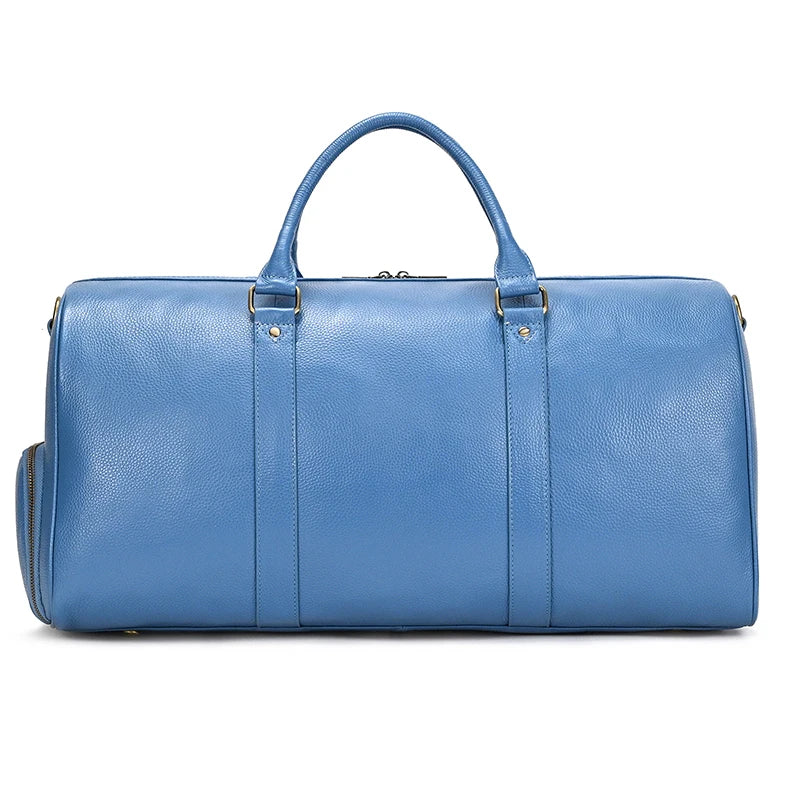 Big Capacity Genuine Leather Travel Bag For Men Women Soft Black Cowhide Casual Travel Duffel Large Luggage Weekend Shoulder Bag