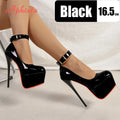 Aphixta 2cm Belt Buckle Pimps Model Catwalk Show 16.5CM High Heels Women's Banquet Round Toe Wear Single Shoes Large Size 35-50