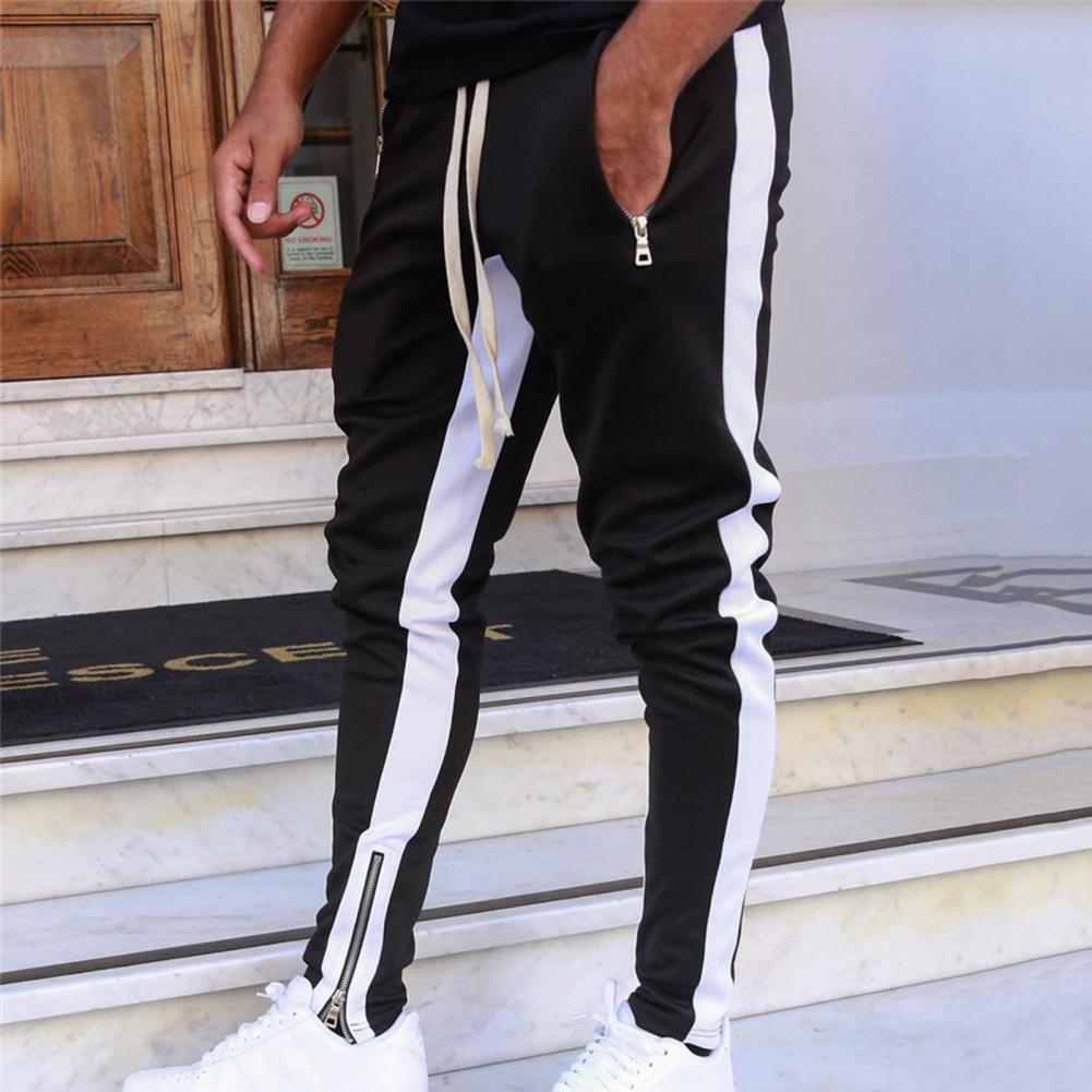 Men Sweatpants Drawstring Side Zipper Joggers Pants Skinny Male Trousers Gyms Tracksuits Hip Hop Sportswear Jogging Sport Pants