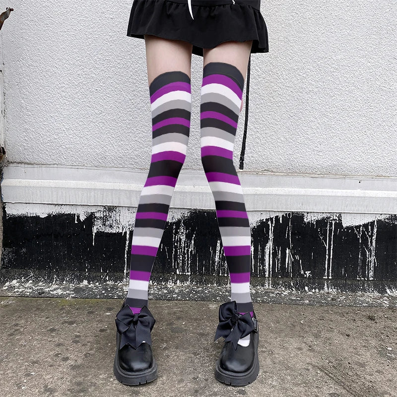 Fun rainbow striped stockings women's sexy fashion multicolor thigh high stockings Harajuku Kawaii girl romantic socks gift