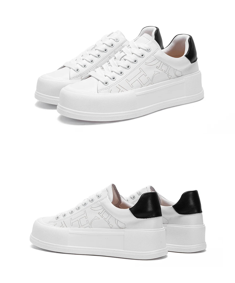 CHCH Women's Sports Shoes New Casual And Comfortable White Shoes Thick-Soled Genuine Leather Wear-Resistant Sports Shoes